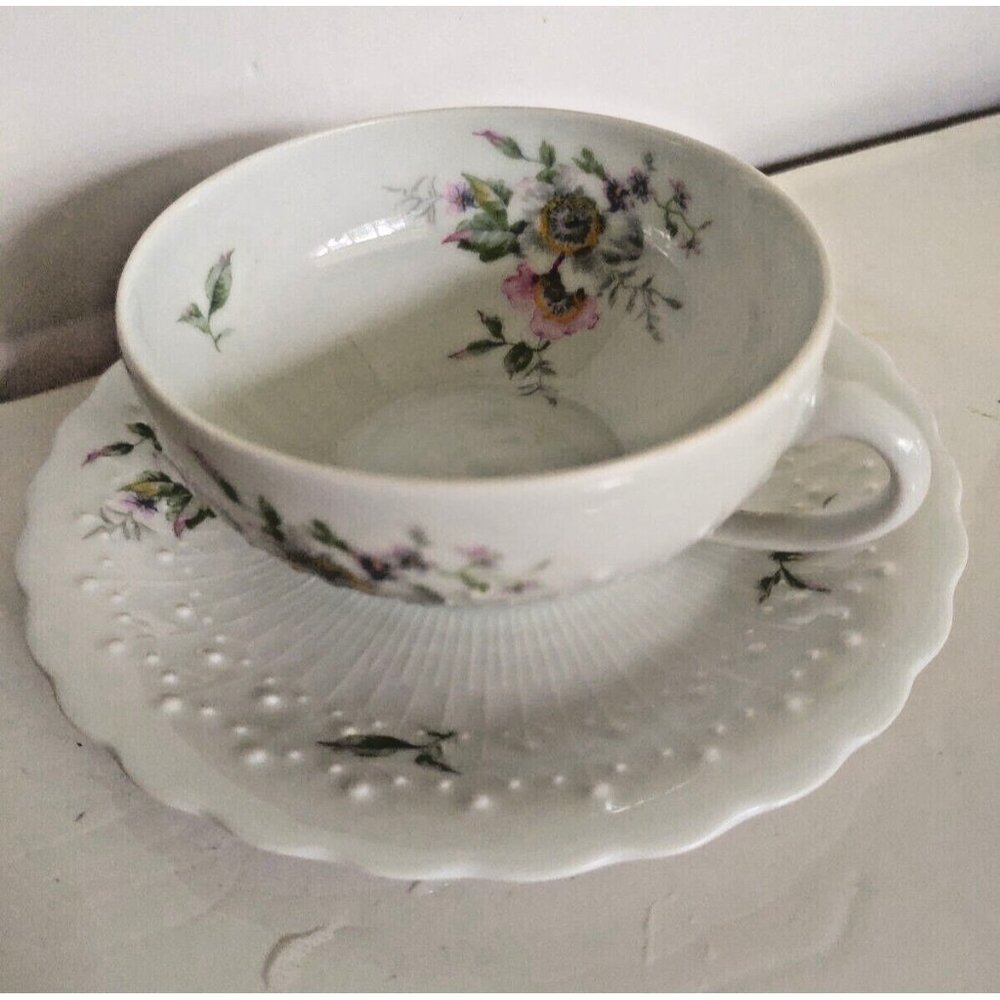 Vintage Limoges Porcelain Tea Cup & Saucer set by Georges Boyer France 1980's